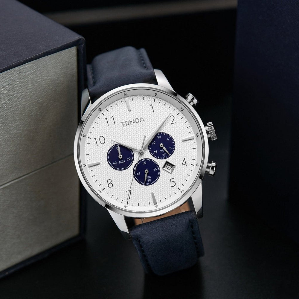 Trnda Men's Stainless Steel Watch, Blue Leather Band | Trn43mm by i-watch