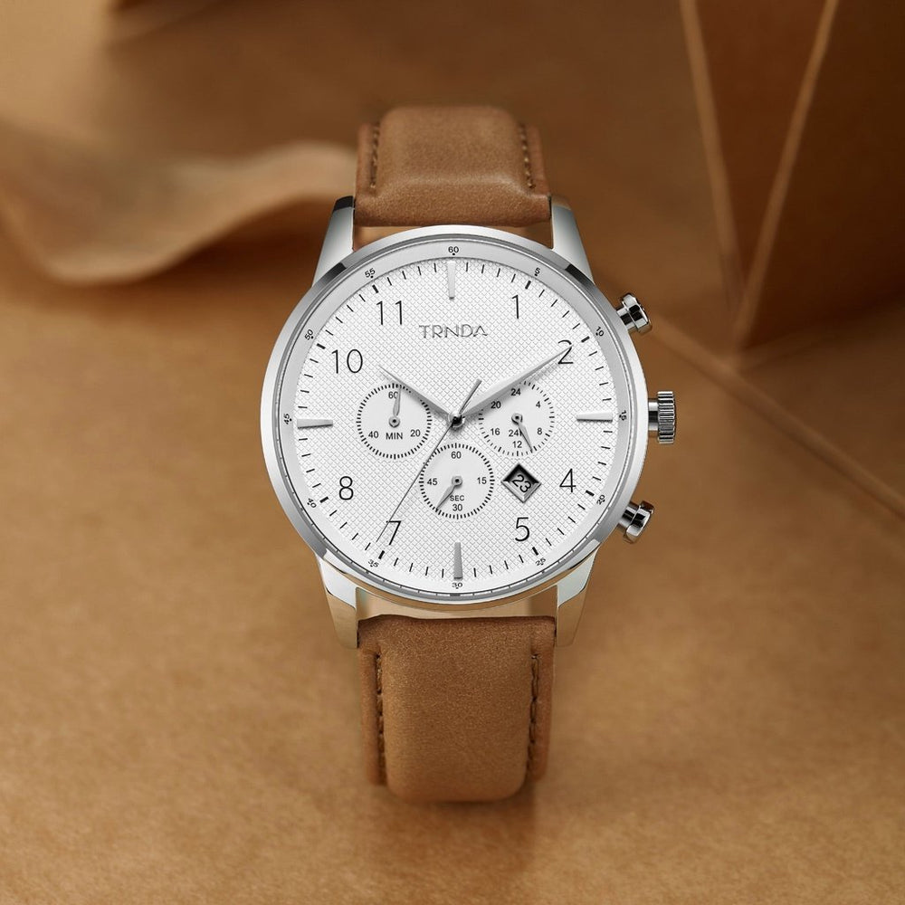 Trnda Men's Stainless Steel Watch, Tan Leather Band | Trnda43ss by i-watch