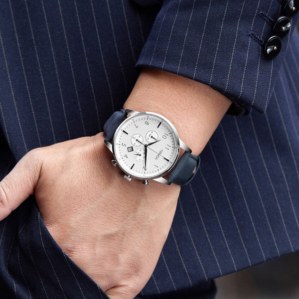 Trnda Men's Stainless Steel Watch, Blue Leather Band | Trnda43bl by i-watch