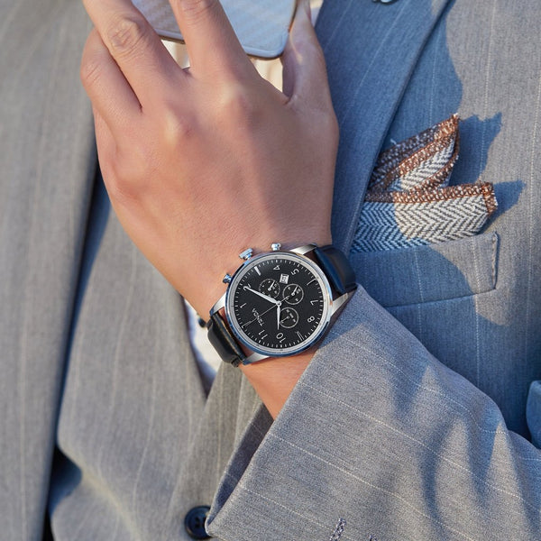 Trnda Men's Stainless Steel Watch, Black Leather Band | Trnda43mm by i-watch