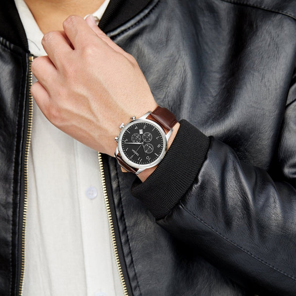 Trnda Men's Stainless Steel Watch, Brown Leather Band | Tm12345 by i-watch