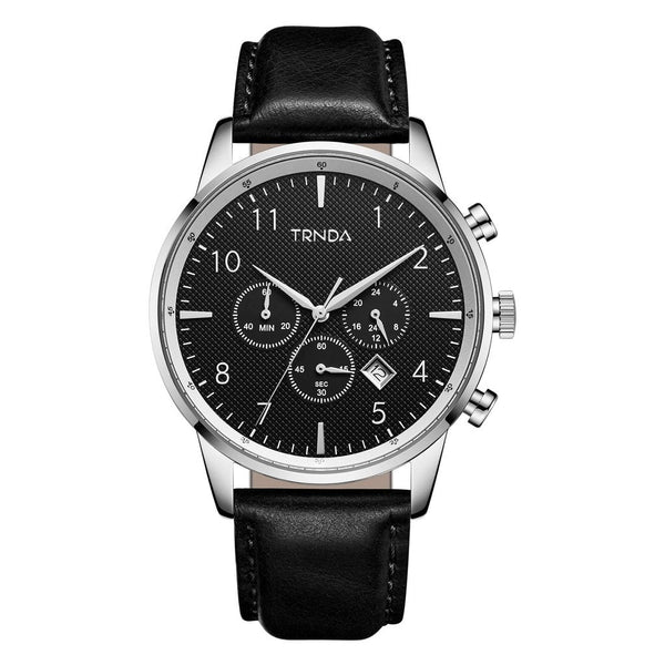 Trnda Men's Stainless Steel Watch, Black Leather Band | Trnda43mm by i-watch