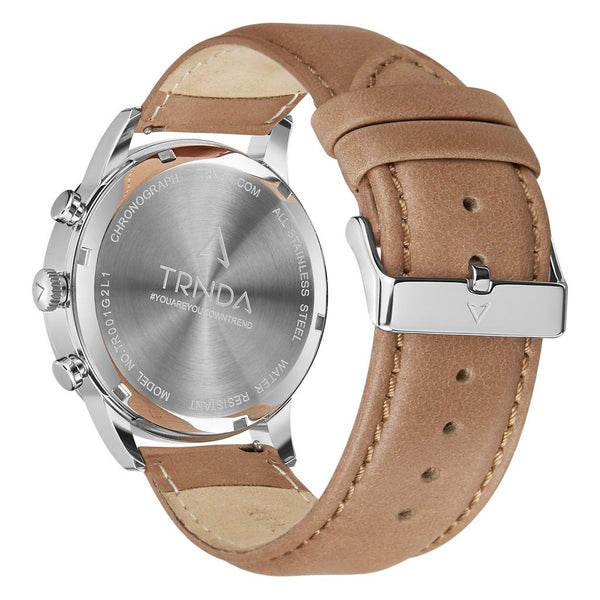Trnda Men's Stainless Steel Watch, Tan Leather Band | Tr43ss by i-watch