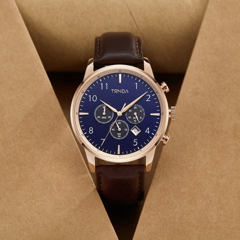 Trnda Men's Rose Gold Stainless Steel Watch, Blue Dial | Trn-43rgdb by i-watch