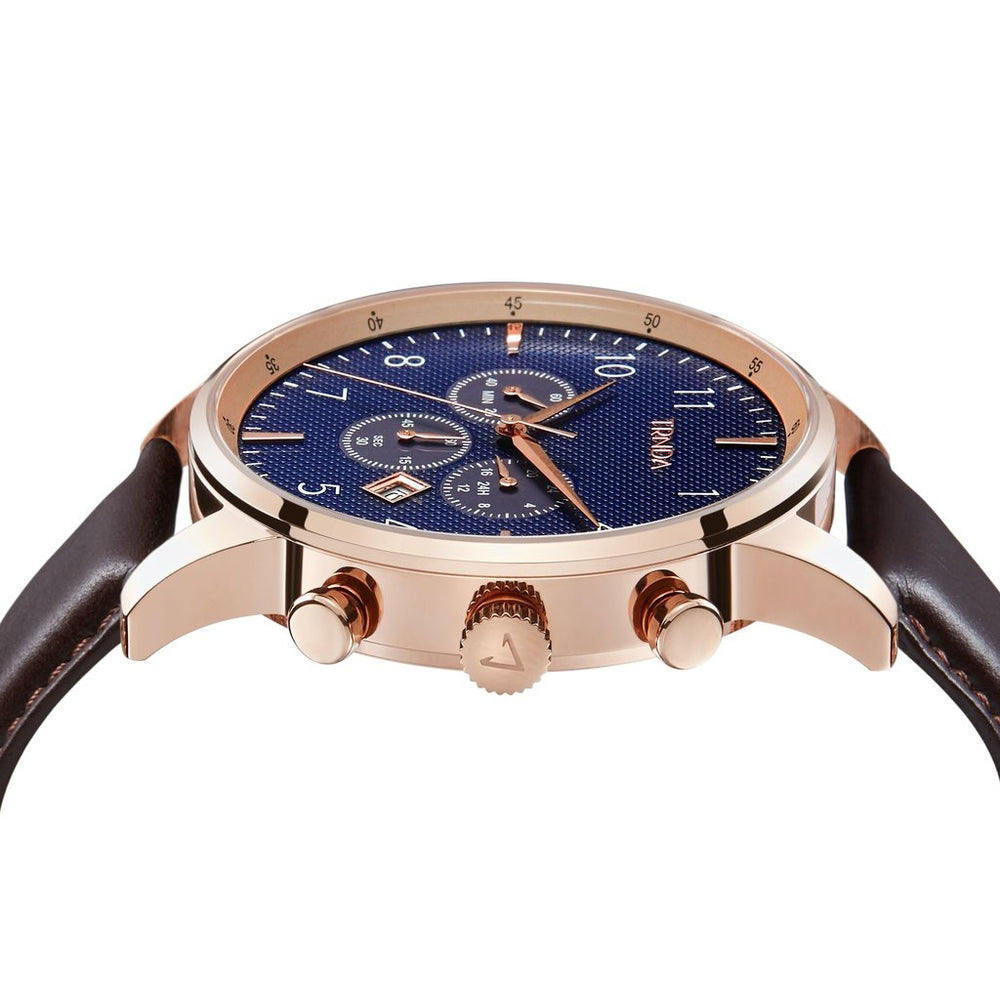 Trnda Men's Rose Gold Stainless Steel Watch, Blue Dial | Trn-43rgdb by i-watch