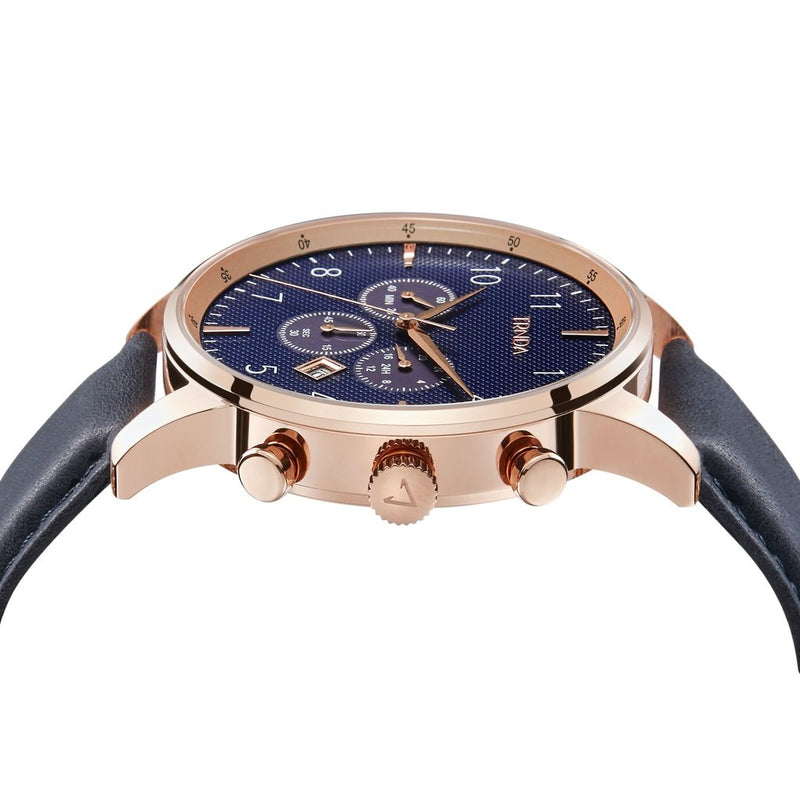 Trnda Men's Rose Gold Stainless Steel Watch, Blue Leather Band | Trn-43rglb by i-watch