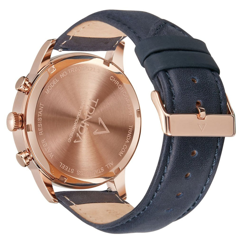 Trnda Men's Rose Gold Stainless Steel Watch, Blue Leather Band | Trn-43rglb by i-watch