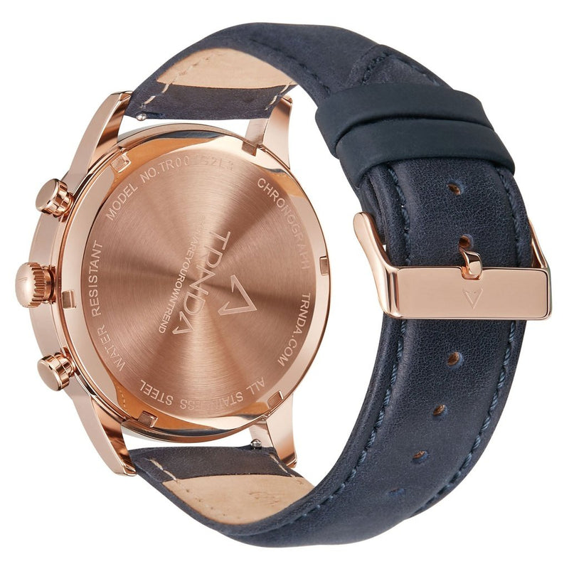 Trnda Men's Rose Gold Stainless Steel Watch, Blue Leather Band | Trn-43rglb by i-watch