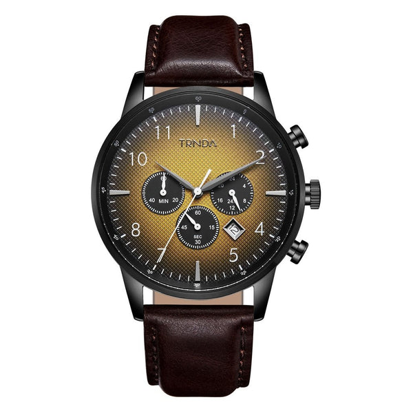 Trnda Men's Stainless Steel Watch, Brown Leather Band | Trn-D43b by i-watch