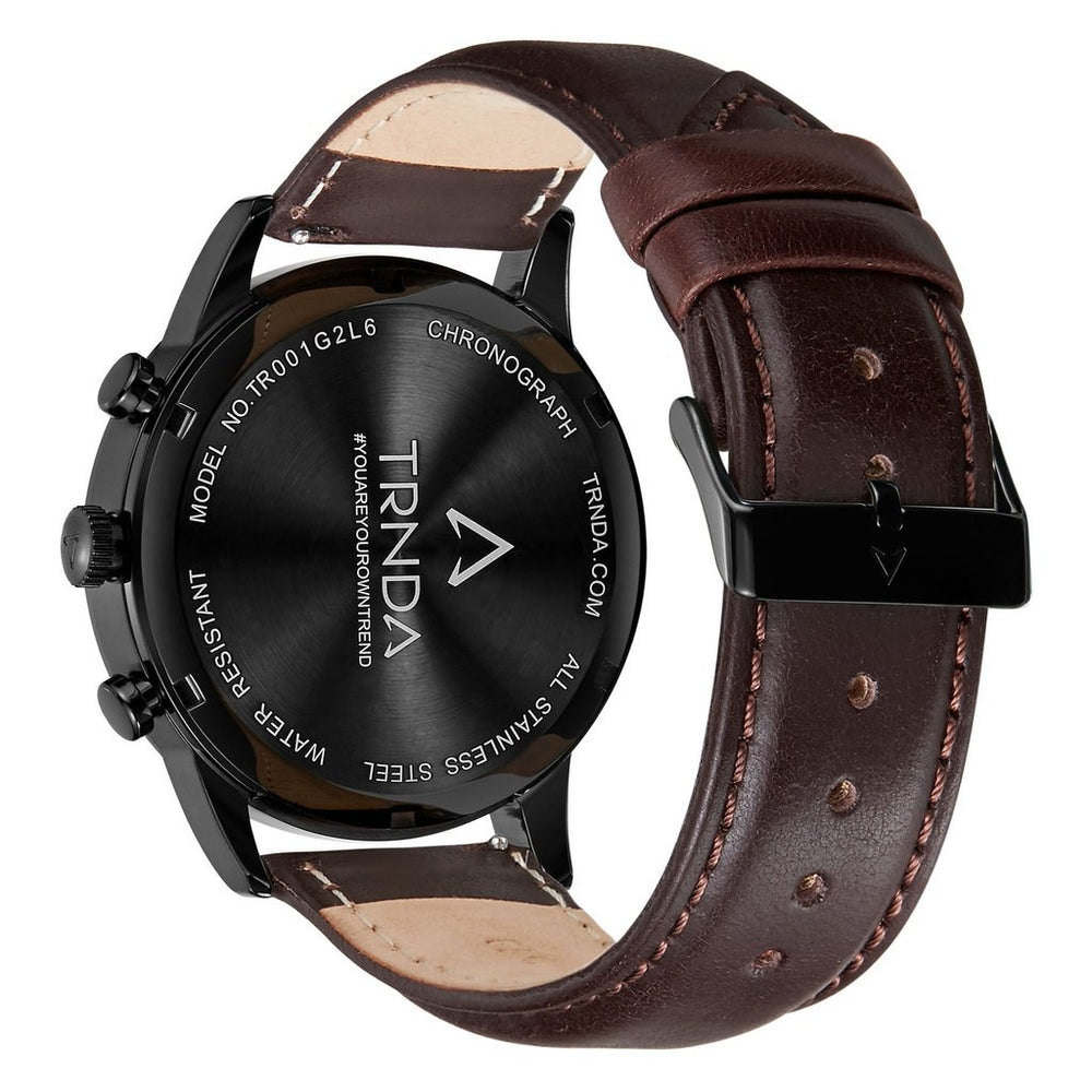 Trnda Men's Stainless Steel Watch, Brown Leather Band | Trn-D43b by i-watch