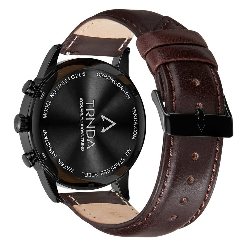 Trnda Men's Stainless Steel Watch, Brown Leather Band | Trn-D43b by i-watch