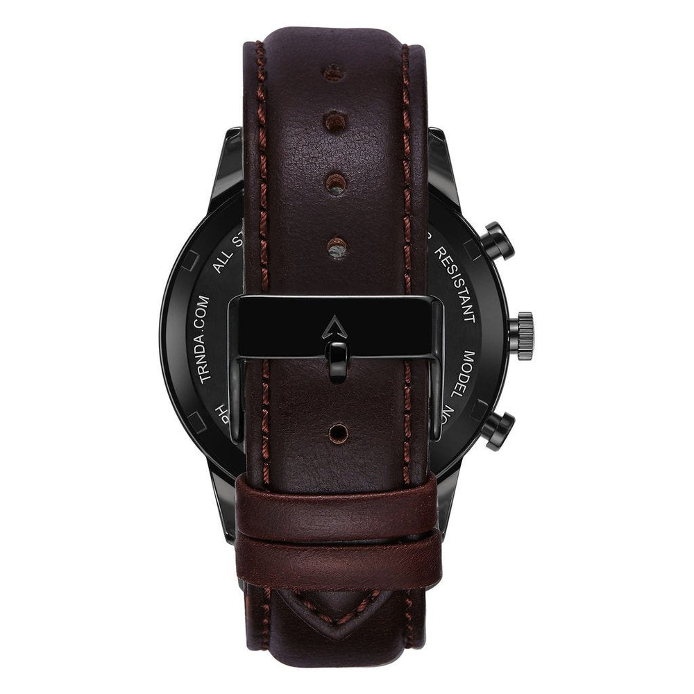 Trnda Men's Stainless Steel Watch, Brown Leather Band | Trn-D43b by i-watch