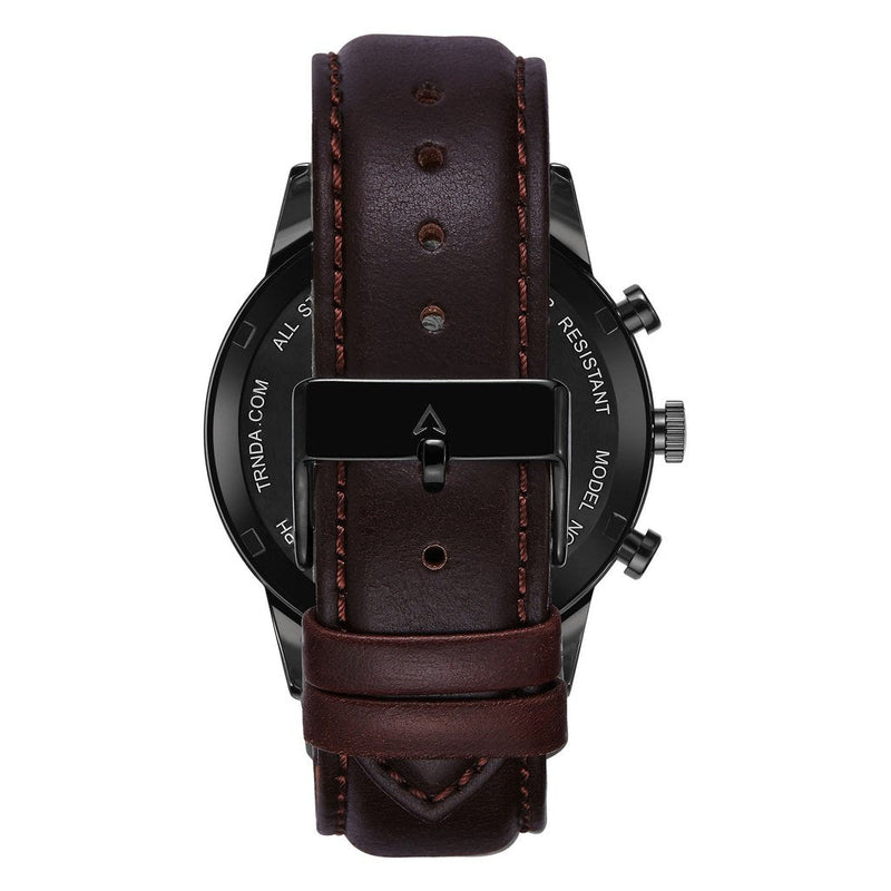 Trnda Men's Stainless Steel Watch, Brown Leather Band | Trn-D43b by i-watch