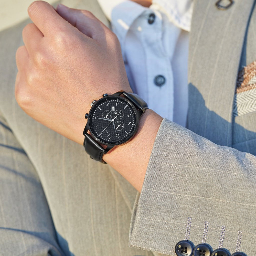 Trnda Men's Stainless Steel Watch, Black Leather Band | Trn-43blk by i-watch