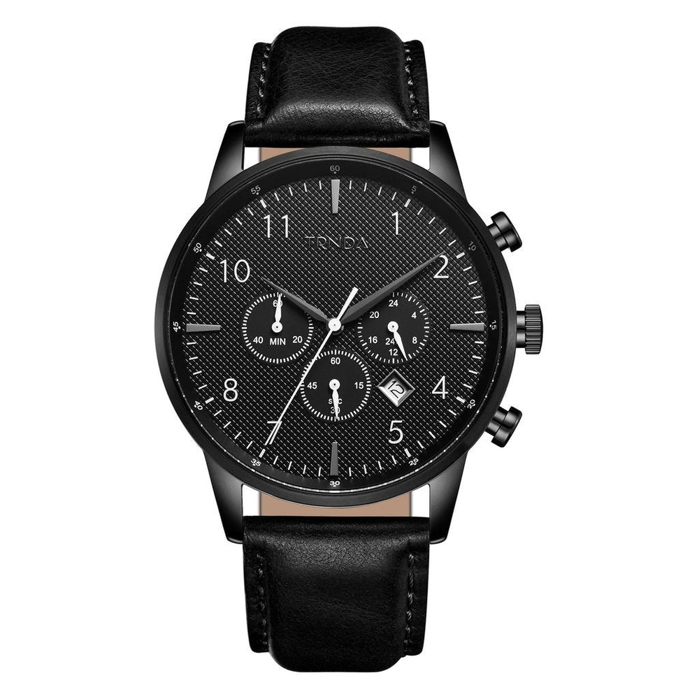 Trnda Men's Stainless Steel Watch, Black Leather Band | Trn-43blk by i-watch