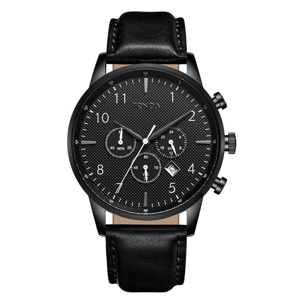Trnda Men's Stainless Steel Watch, Black Leather Band | Trn-43blk by i-watch