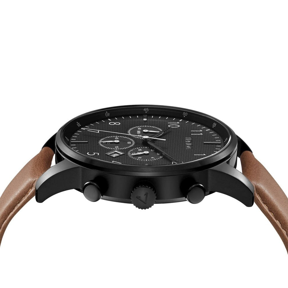 Trnda Men's Black Stainless Steel Watch, Tan Leather Band | Trn43mm by i-watch