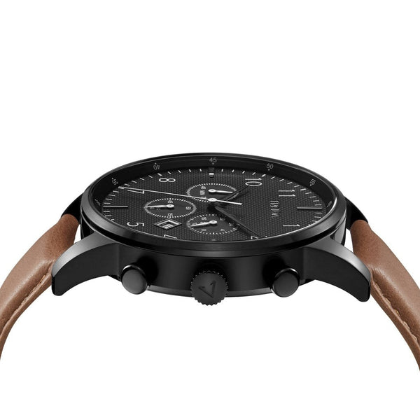 Trnda Men's Black Stainless Steel Watch, Tan Leather Band | Trn43mm by i-watch