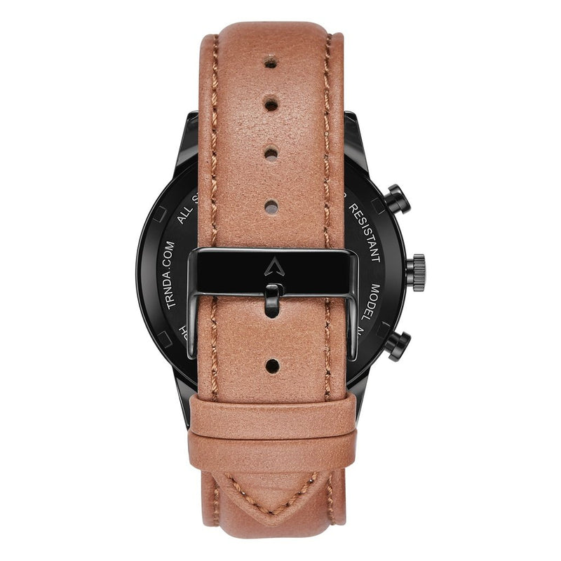 Trnda Men's Black Stainless Steel Watch, Tan Leather Band | Trn43mm by i-watch