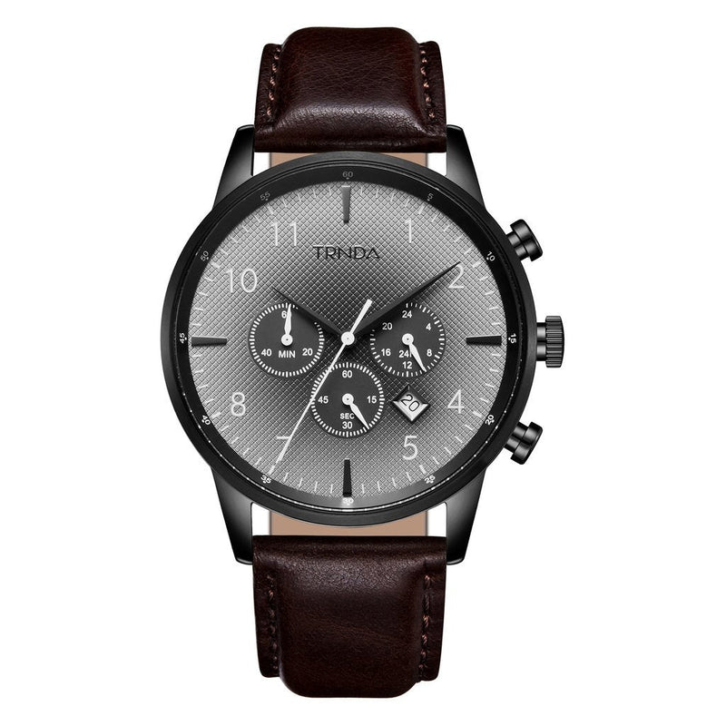 TRNDA STAINLESS STEEL MEN'S WATCH - TIMELESS STYLE WITH GRADIENT DIAL & BROWN LEATHER BAND