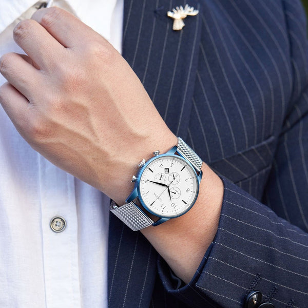 Trnda Men's Blue Stainless Steel Watch, Silver Mesh Band | Trnda-001 by i-watch