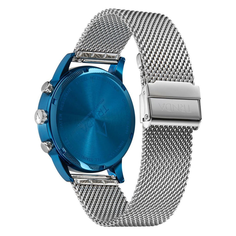 Trnda Men's Blue Stainless Steel Watch, Silver Mesh Band | Trnda-001 by i-watch