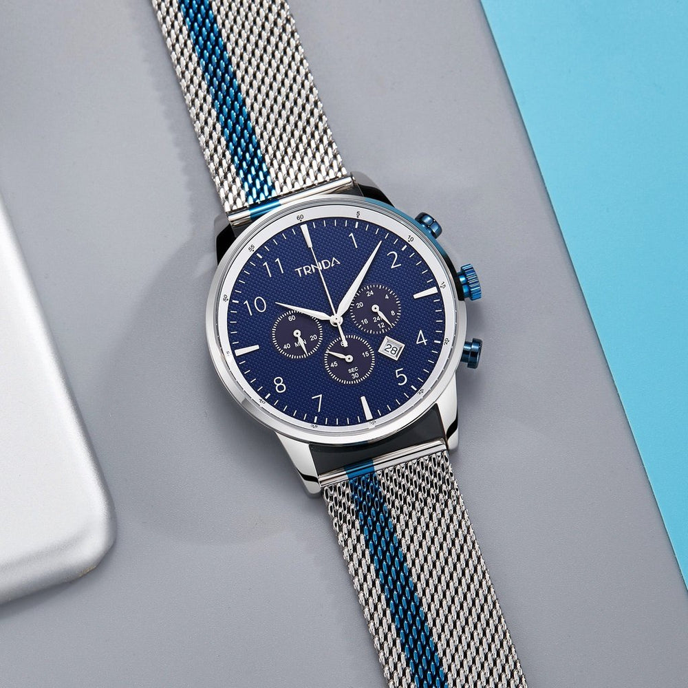 Trnda Men's Stainless Steel Watch, Dark Blue Dial | Trn-Ss43mb by i-watch