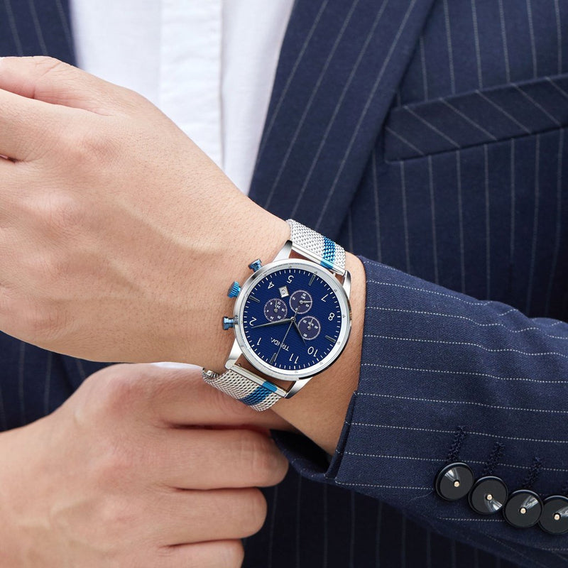 Trnda Men's Stainless Steel Watch, Dark Blue Dial | Trn-Ss43mb by i-watch