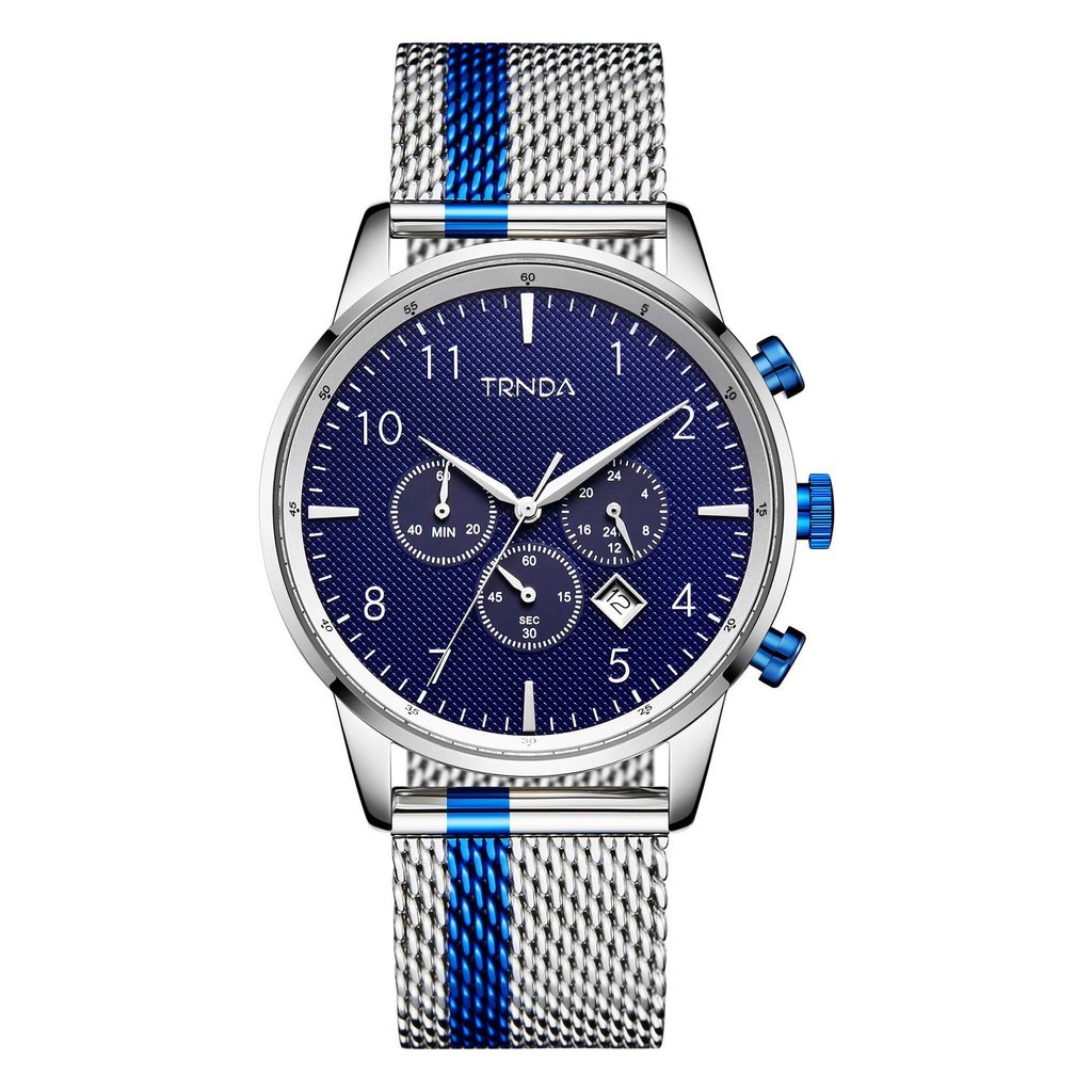 TRNDA STYLISH STAINLESS STEEL MEN'S WATCH - ELEGANT BLUE DIAL & SILVER MESH BAND