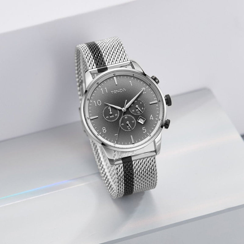 Trnda Men's Stainless Steel Watch, Silver Mesh Band | Trn12345 by i-watch