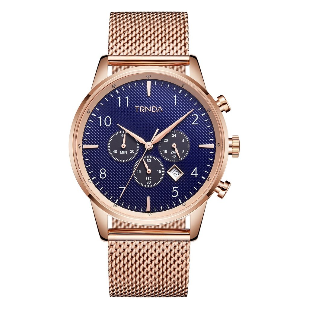 Trnda Men's Rose Gold Stainless Steel Watch, Dark Blue Dial | Trn-43rb by i-watch