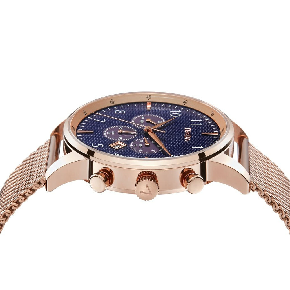 Trnda Men's Rose Gold Stainless Steel Watch, Dark Blue Dial | Trn-43rb by i-watch