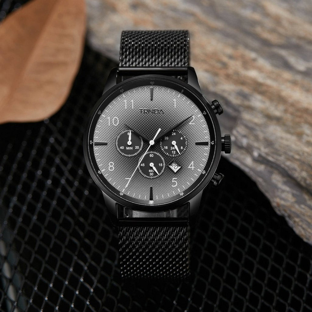 Trnda Men's Stainless Steel Watch, Black Mesh Band | Trn-43b by i-watch