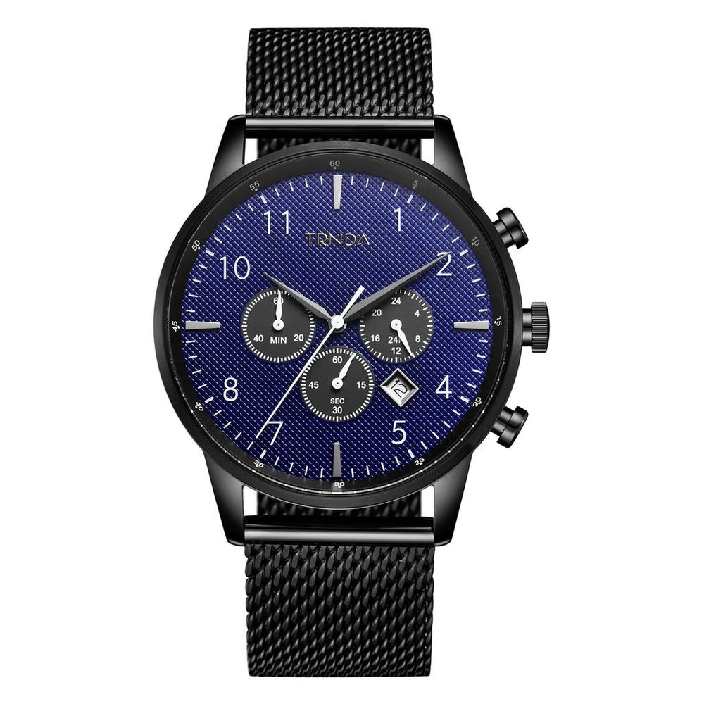 Trnda Men's Black Stainless Steel Watch, Dark Blue Dial | Tr43mbl by i-watch
