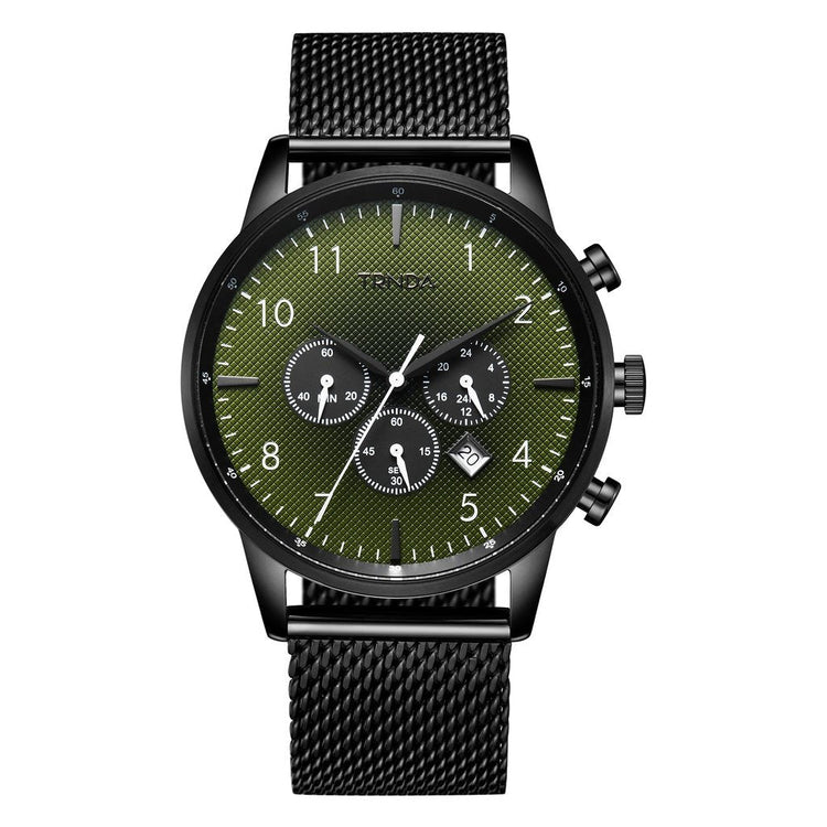 TRNDA STAINLESS STEEL MENS WATCH - TIMELESS BLACK & SEAWEED GREEN DIAL FASHION STATEMENT