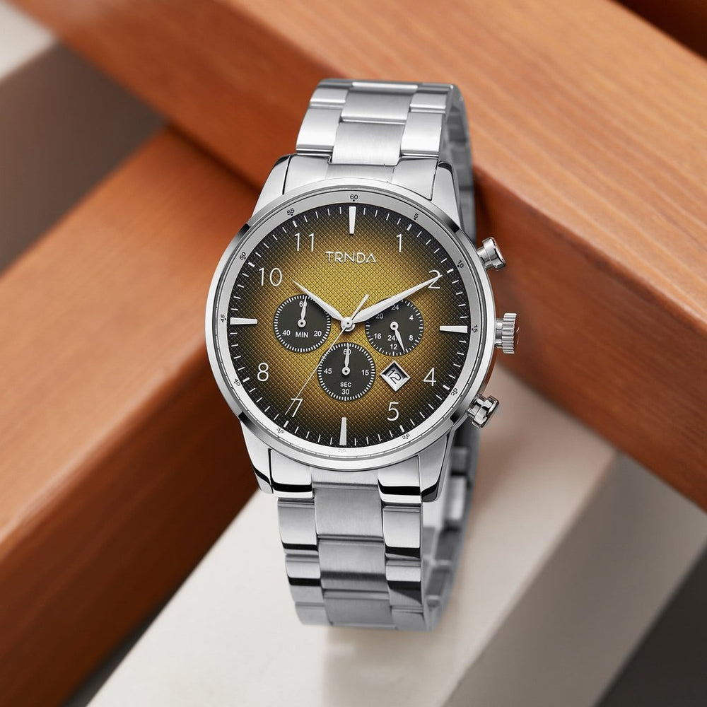 Trnda Men's Stainless Steel Watch, Gradient Cedar Brown Dial | Trn-Ss43 by i-watch