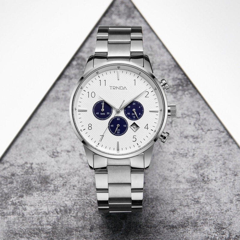 Trnda Men's Stainless Steel Watch, Silver Dial | Trn-Sw43mm by i-watch