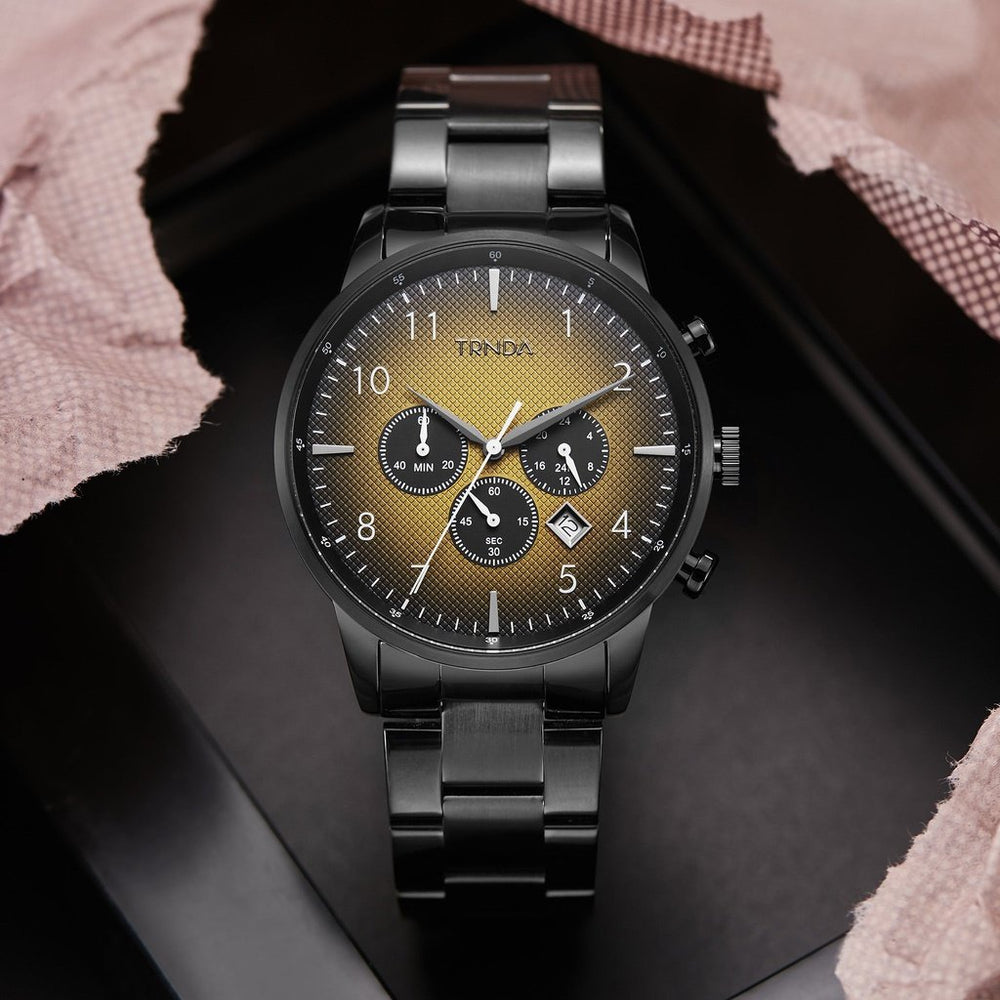 Trnda Men's Black Stainless Steel Watch, Cedar Brown Dial | Trn-M43b by i-watch