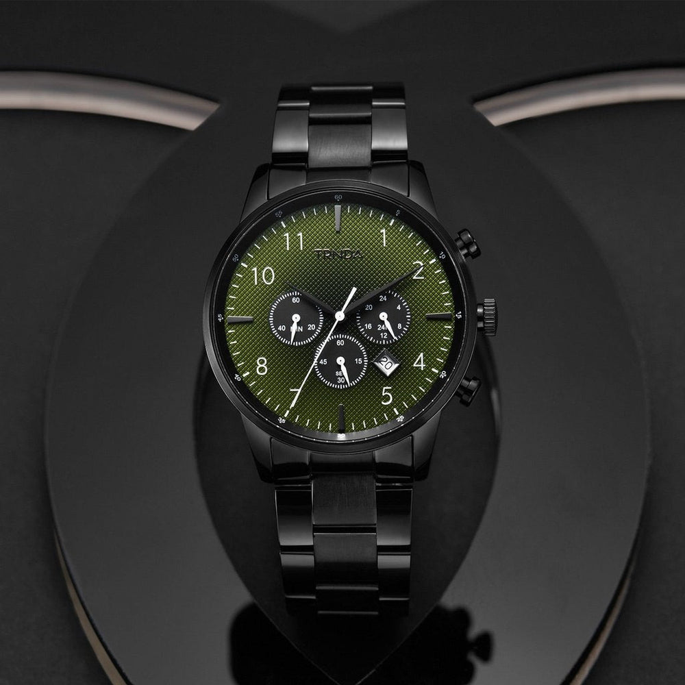 Trnda Men's Black Stainless Steel Watch, Green Dial | Trnda-001 by i-watch