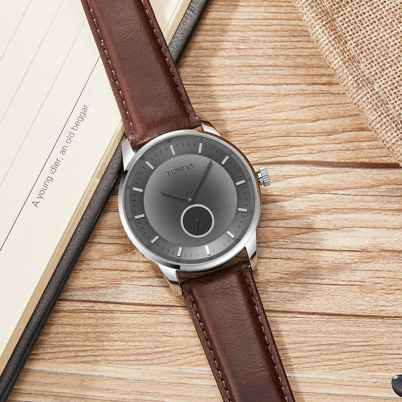 Trnda Men's Stainless Steel Watch, Brown Leather Band | Trn-Ss43b by i-watch
