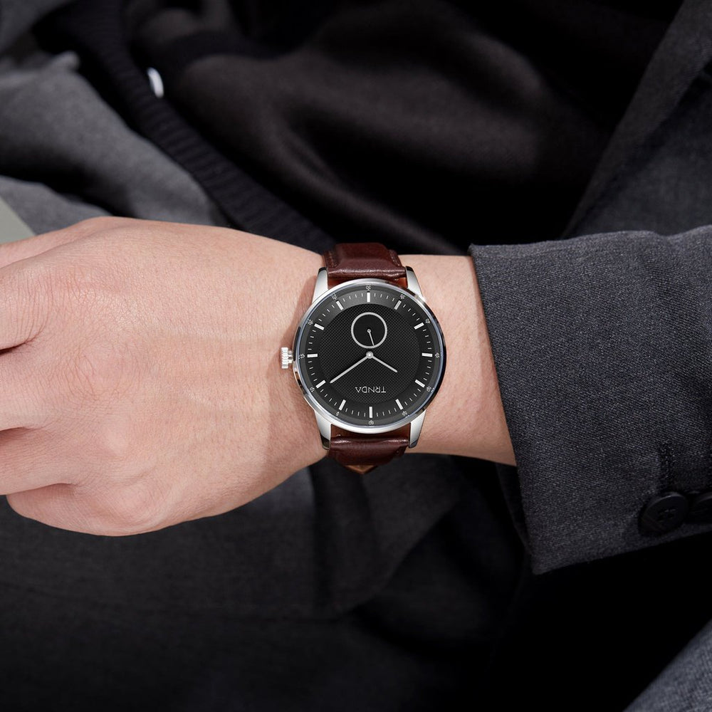 Trnda Men's Stainless Steel Watch, Brown Leather Band | Trn-Ss43b by i-watch