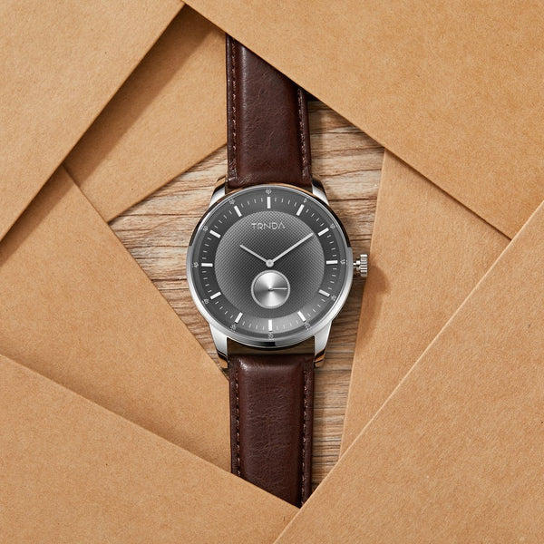Trnda Men's Stainless Steel Watch, Brown Leather Band | Trn-Ss43 by i-watch