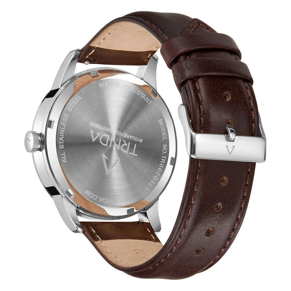 Trnda Men's Stainless Steel Watch, Brown Leather Band | Trn-Ss43 by i-watch