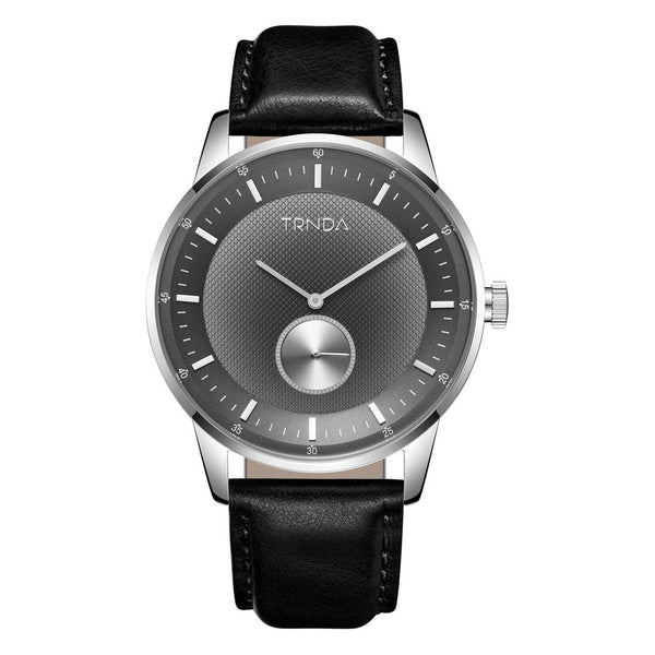 TRNDA STAINLESS STEEL 43MM MEN'S WATCH - TIMELESS STYLE WITH GRADIENT GRAY DIAL & BLACK LEATHER BAND