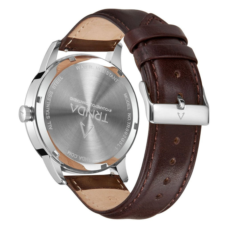 Trnda Men's Stainless Steel Watch, Brown Leather Band | Trnda-M43b by i-watch