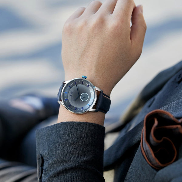 Trnda Men's Stainless Steel Watch, Blue Leather Band | Trn-M43s by i-watch