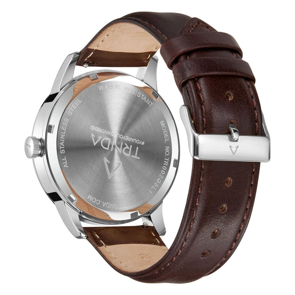 Trnda Men's Stainless Steel Watch, Brown Leather | Trn-Ss43sl by i-watch