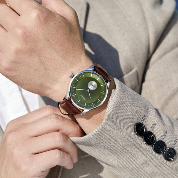 Trnda Men's Stainless Steel Watch, Green Dial, Brown Band | Trn-43sgb by i-watch