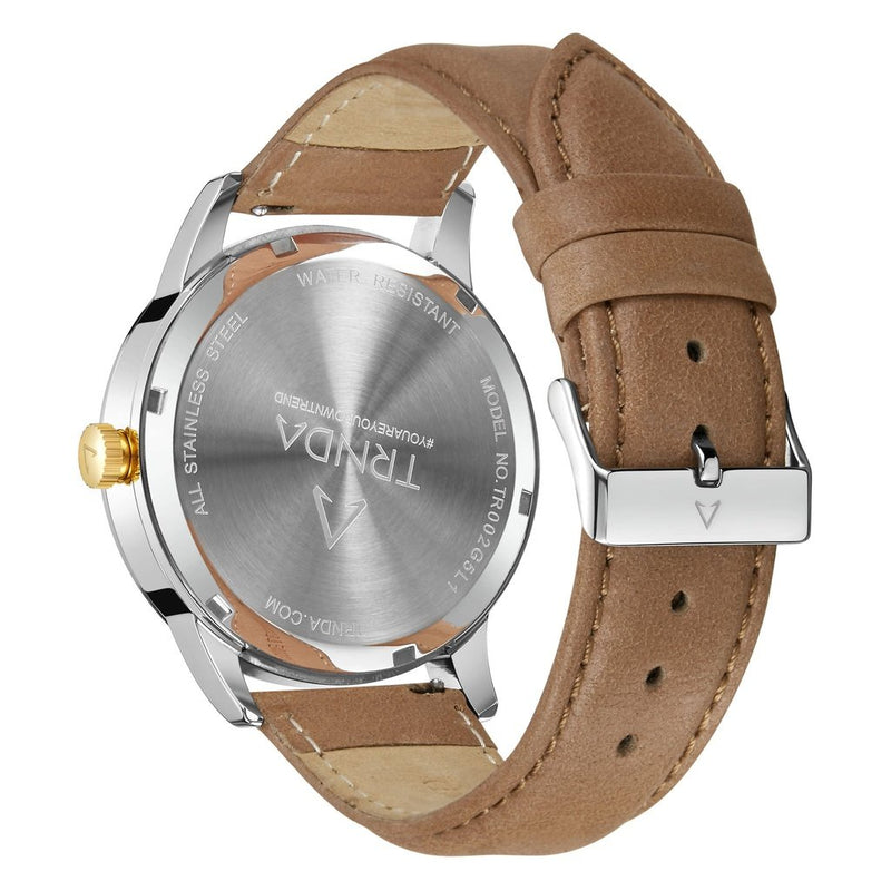 Trnda Men's Stainless Steel Watch, Tan Leather Band | Trn-Ss43 by i-watch