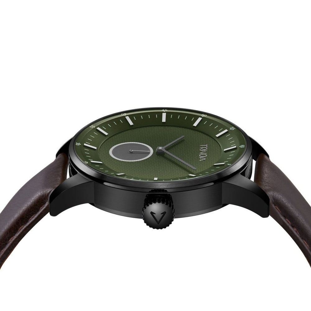 Trnda Men's Stainless Steel Black Watch, Leather Band | Trn-Ss43blk by i-watch